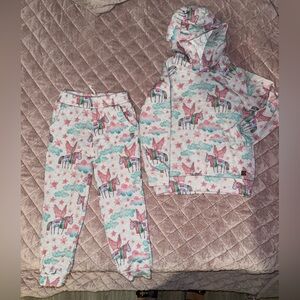 Deux par Deux Unicorn Print Kids Pajama Set - Pink and Blue